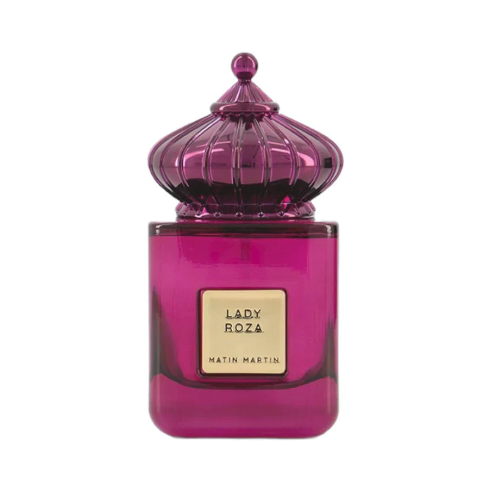 Lady Roza de Matin Martin, fragancia floral con salida frutal fresca, corazón de rosas y peonía y fondo de maderas limpias. Delicada y elegante.