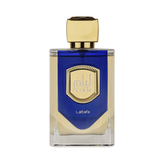 Liam Blue de Lattafa, perfume árabe ambarado amaderado especiado de carácter elegante, sofisticado y fresco