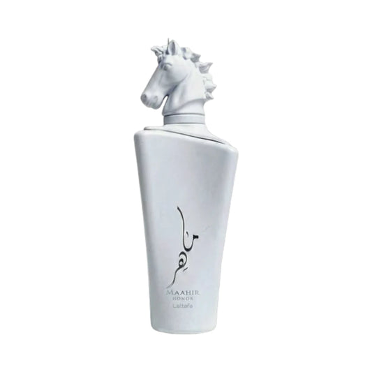 Maahir Honor de Lattafa, fragancia cítrica aromática con menta, jazmín y cedro. Fresca y elegante.
