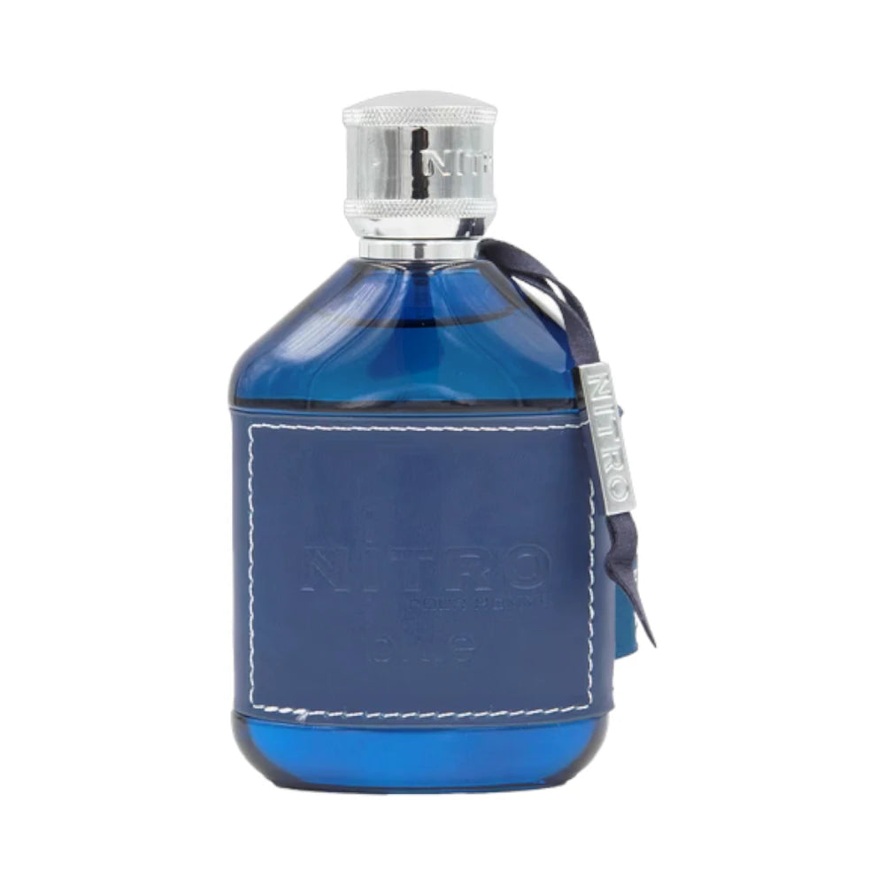 Nitro Blue Pour Homme de Dumont, fragancia ambarada amaderada con canela, praliné y ámbar negro.