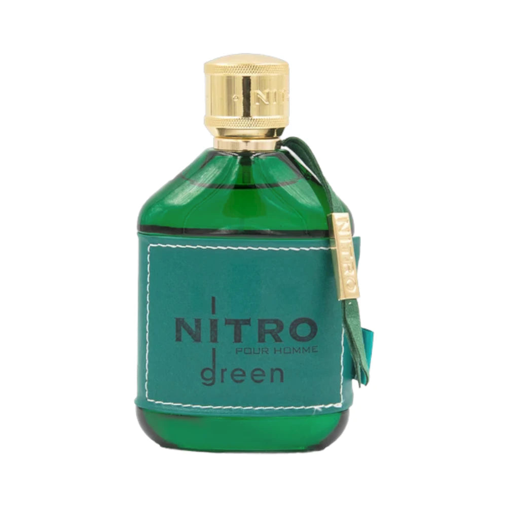 Nitro Green Pour Homme de Dumont, fragancia aromática fougère con vainilla, lavanda y cedro. Verde.