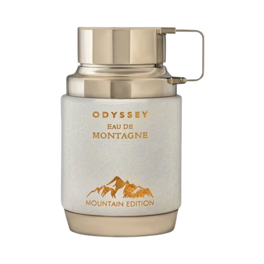 Odyssey Eau de Montagne de Armaf, fragancia oriental vainilla con almendra, flores blancas, vainilla y cacao