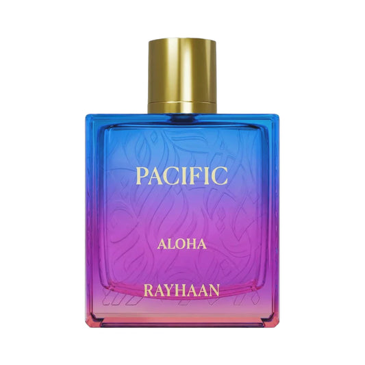 Pacific Aloha de Rayhaan, fragancia aromática frutal con melón, coco y cacao. Tropical y fresca.