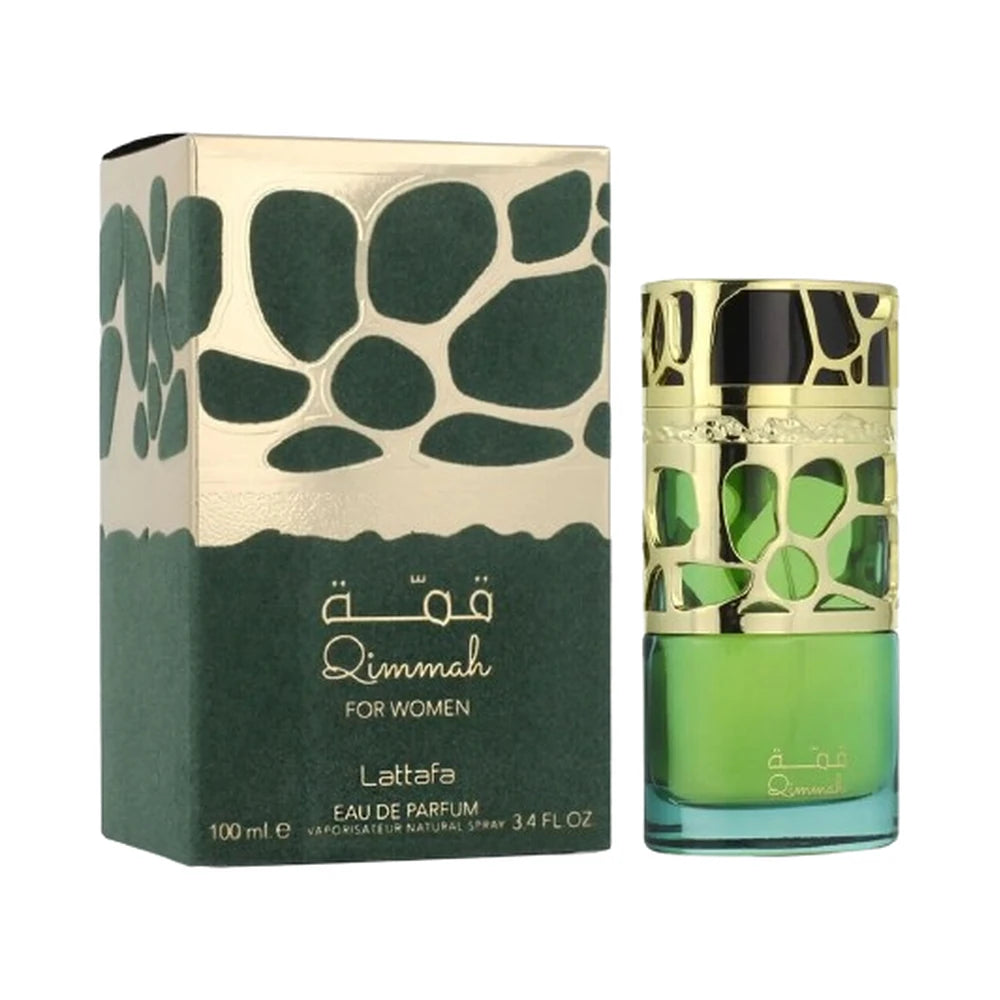 Qimmah de Lattafa, perfume árabe ambarado gourmand de carácter elegante, cálido y envolvente
