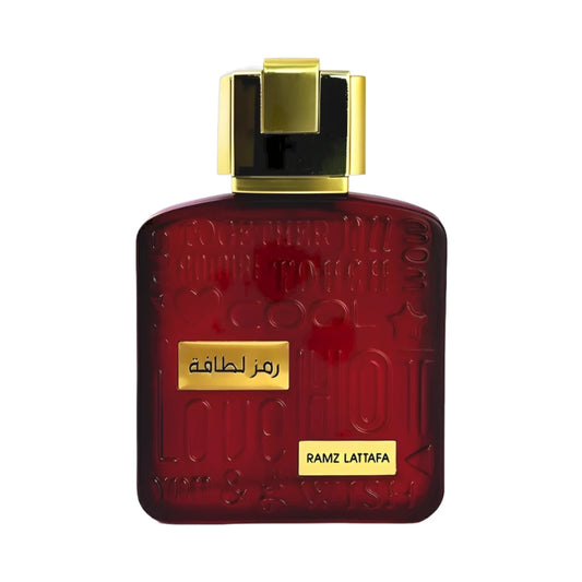 Ramz Lattafa Gold de Lattafa, fragancia floral frutal con melocotón, rosa y vainilla.