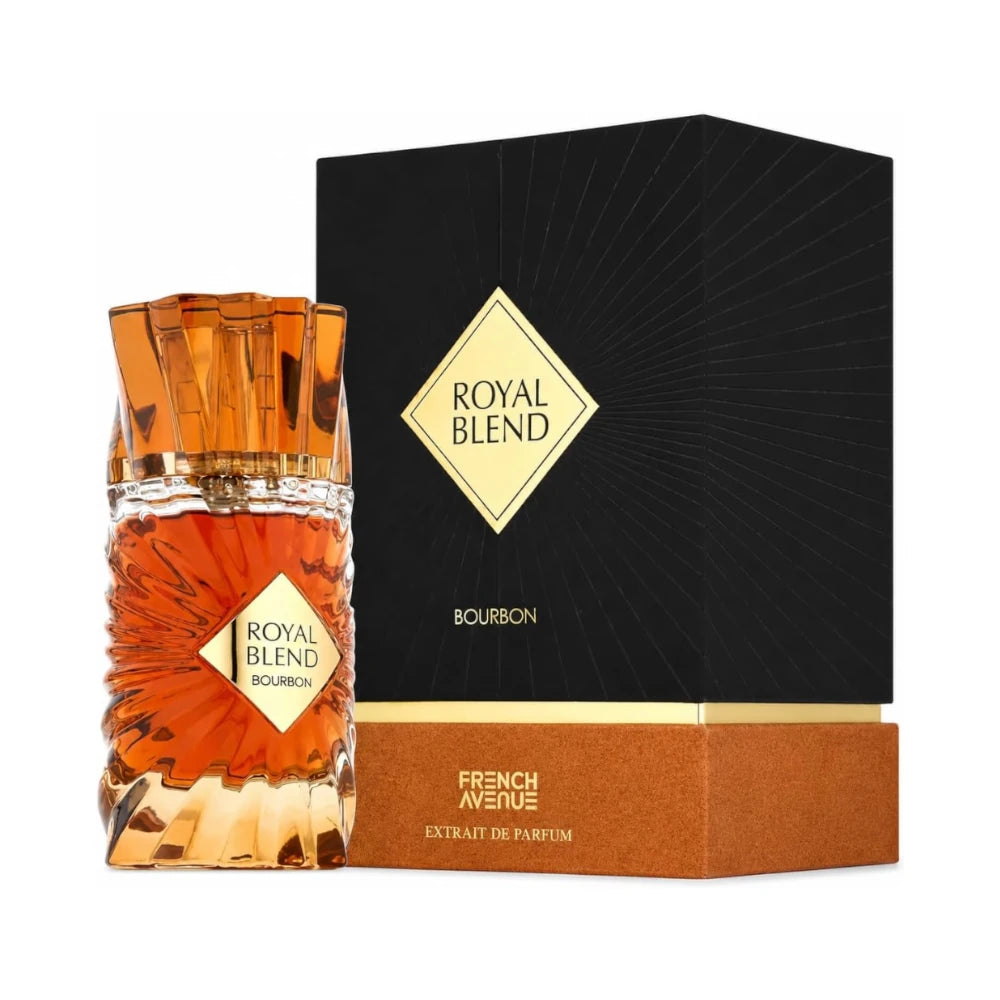 Royal Blend Bourbon de French Avenue: frasco y caja del perfume de 100 ml.