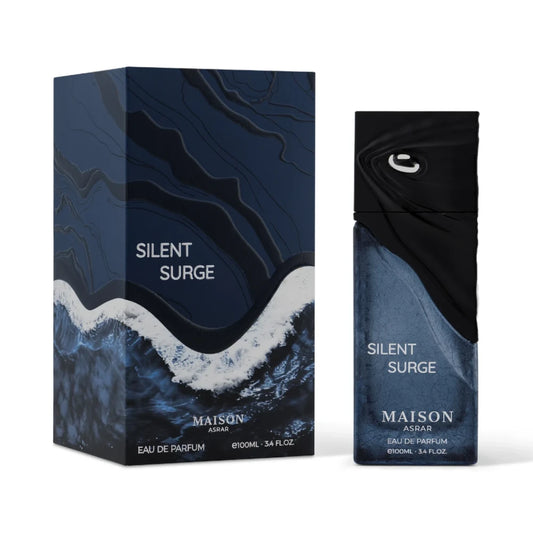 Silent Surge de Maison Asrar: frasco y caja del perfume de 100 ml.