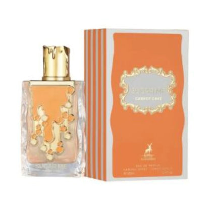 Sugar Me Carrot Cake de Maison Alhambra: frasco y caja del perfume de 100 ml.
