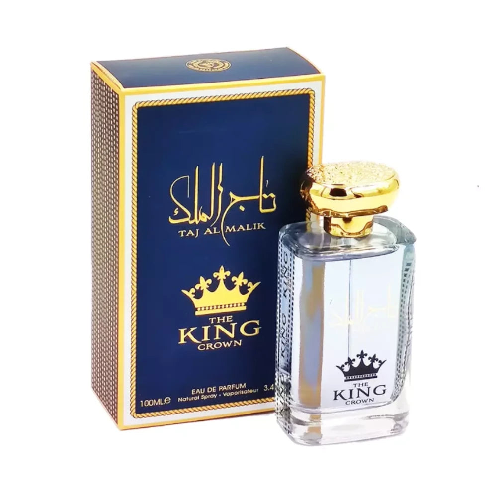 Taj Al Malik de Ard Al Zaafaran: frasco y caja del perfume de 100 ml.