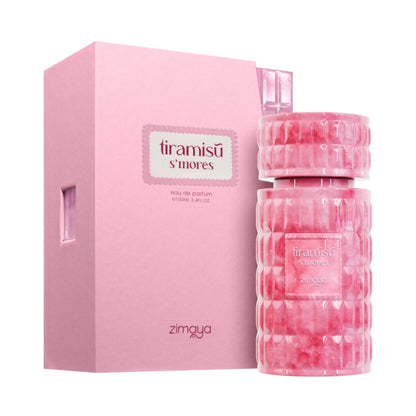 Tiramisu S'mores de Zimaya: frasco y caja del perfume de 100 ml.