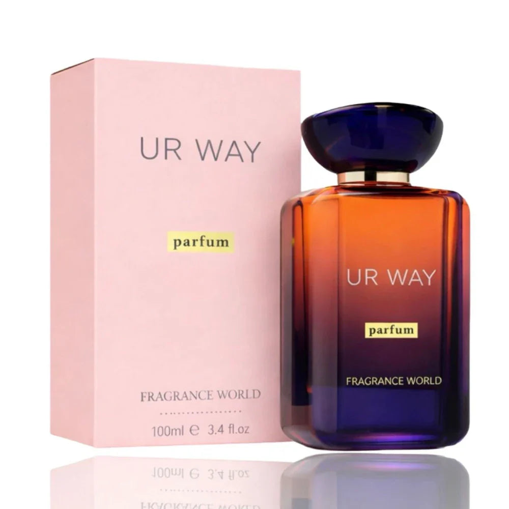 Ur Way de Fragrance World, fragancia floral con salida cítrica, corazón de nardo y ambreta y fondo de almizcle, vainilla y cedro. Femenina y envolvente.