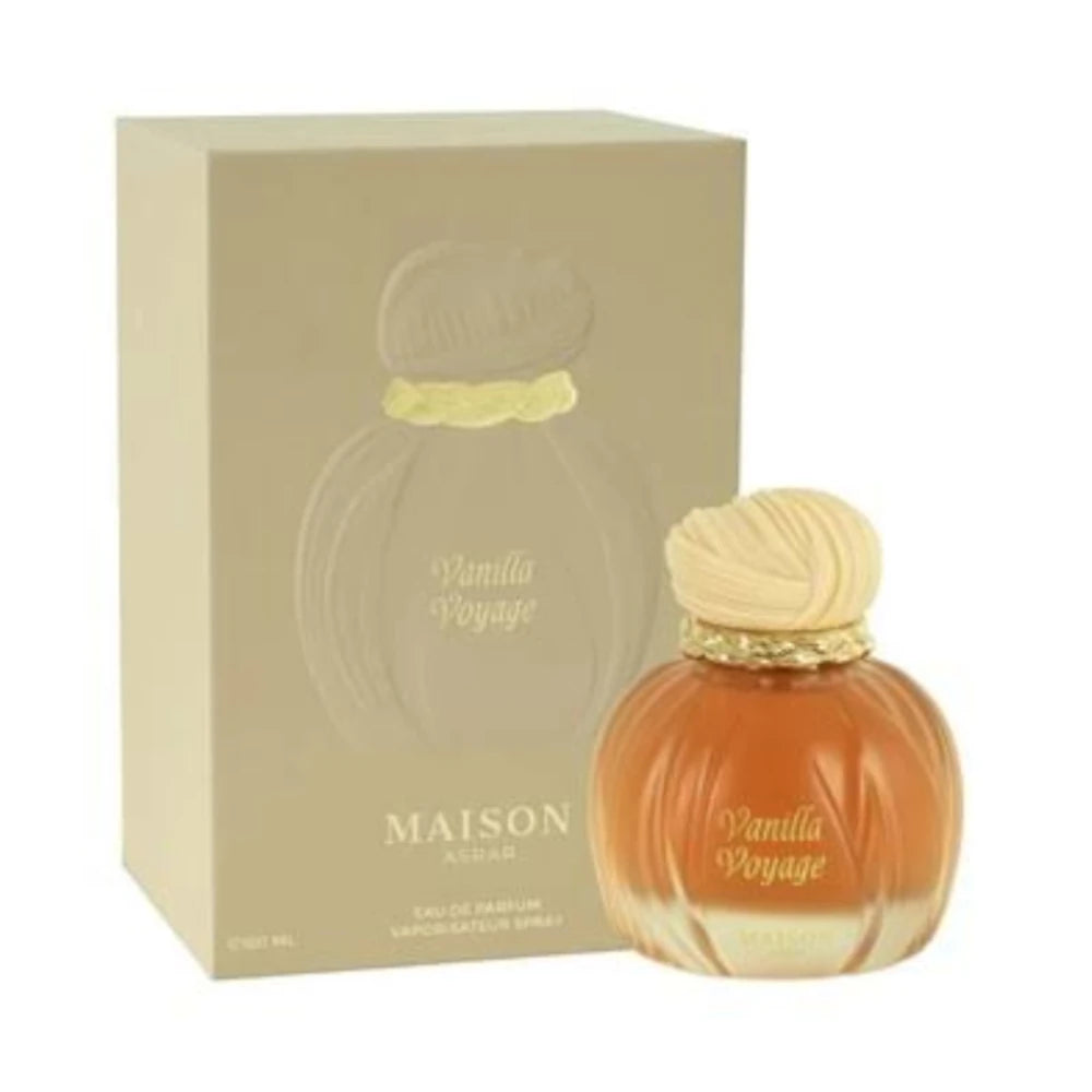 Vanilla Voyage de Maison Asrar, fragancia ambarada vainilla con caramelo, miel y vainilla. Cremosa.