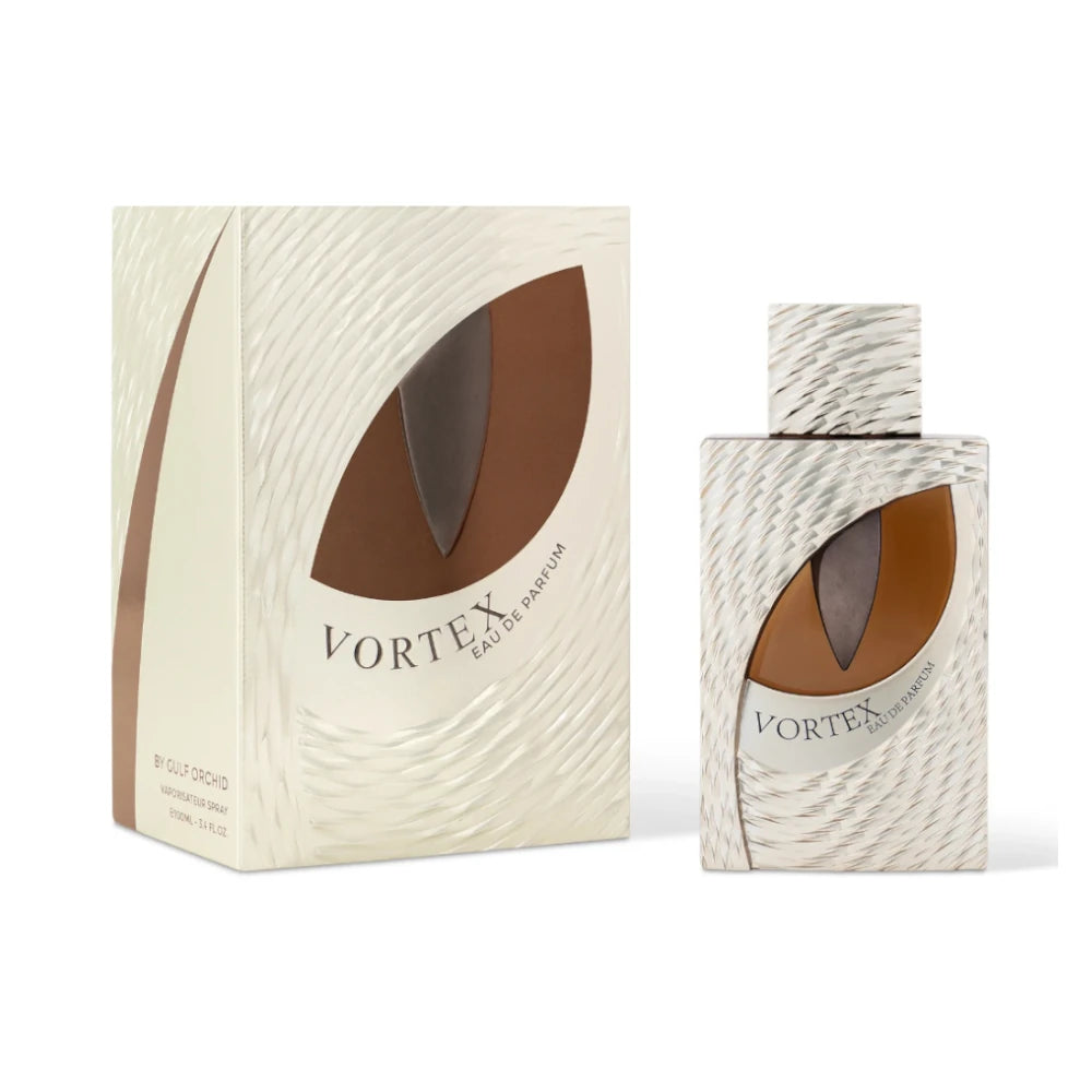 Vortex de Gulf Orchid: frasco y caja del perfume de 100 ml.