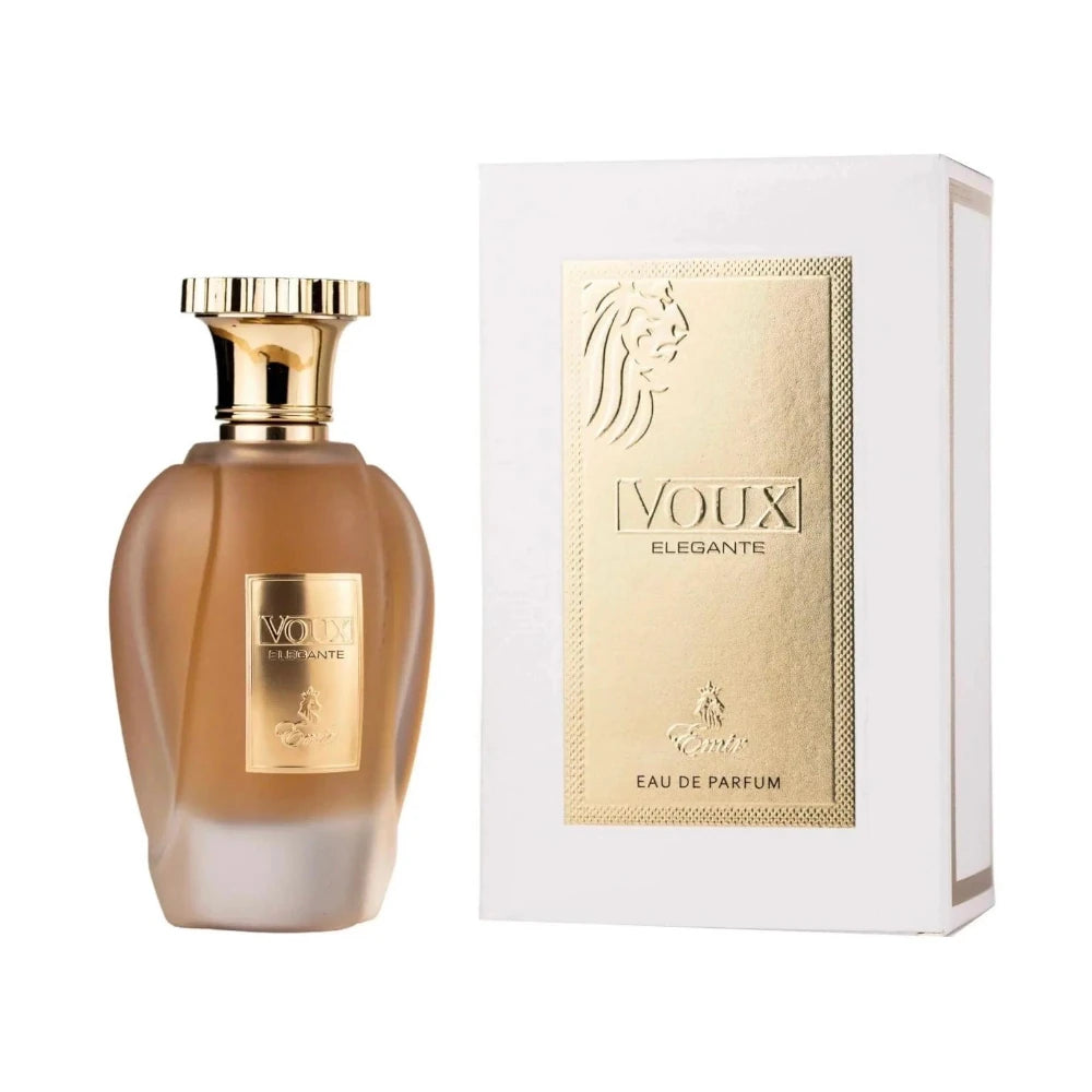Voux Elegante de Paris Corner, fragancia ambarada especiada con lavanda y bergamota, corazón cálido y fondo de vainilla, tabaco y haba tonka. Sofisticada.