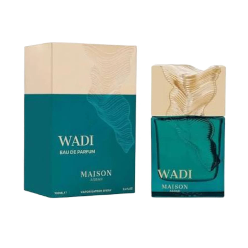 Wadi de Maison Asrar, fragancia ambarada fougère con piña, lavanda y vainilla. Tropical y cálida.